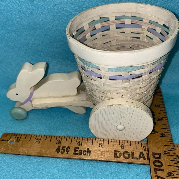 TELEFLORA bunny pulling basket cart wood vintage plant holder wheels roll - Picture 9 of 10